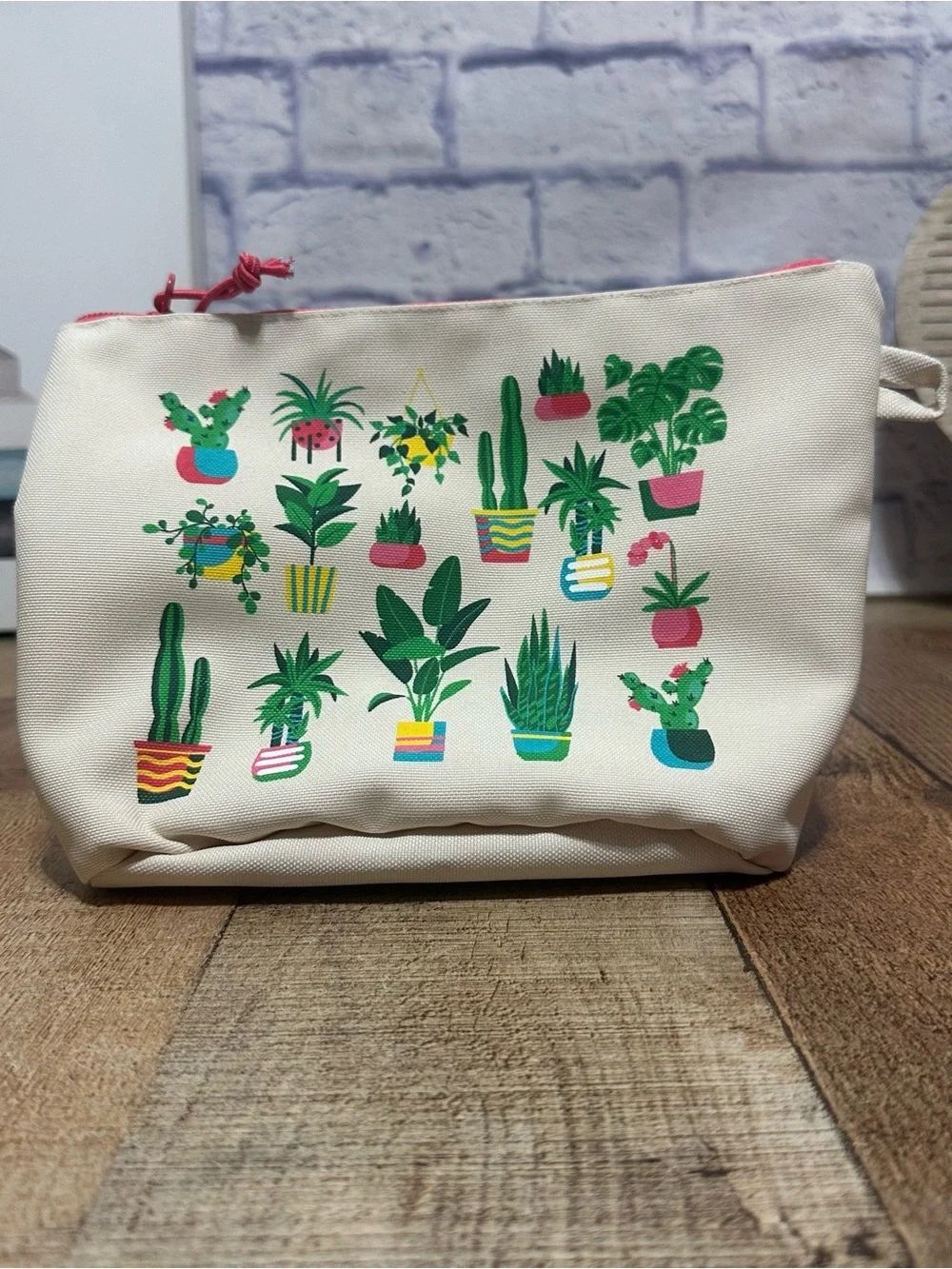 Cute Plant Lover Canvas Cosmetic Pouch - Colorful Cactus & Succulent Makeup Bag